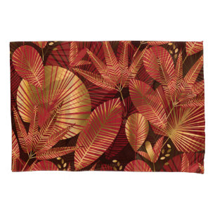Gold Red, Geometric Tropical Pattern. Pillowcase