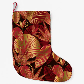 Gold Red, Geometric Tropical Pattern. Small Christmas Stocking