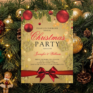 Gold & Red Glam Christmas Holiday Party Invitation