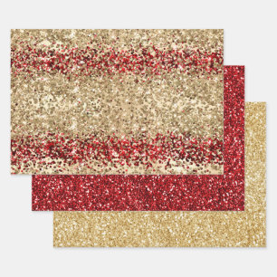 Gold Red Glitzy Glitter Sparkle Confetti Shine   Wrapping Paper Sheet