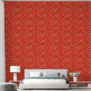 Gold Red Gradient Leaves Botanical Floral Pattern  Wallpaper
