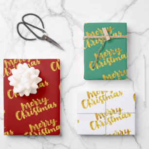 Gold Red Green Merry Christmas Happy Holidays Wrapping Paper Sheet
