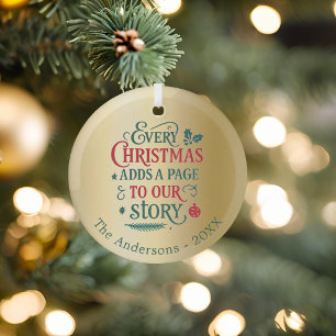 Gold red green our story typography Christmas Glass Tree Decoration