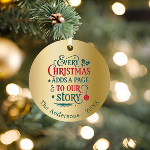 Gold red green our story typography Christmas Metal Tree Decoration