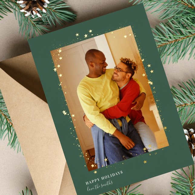 Gold red green Stars Frame Christmas Photo (Creator Uploaded)