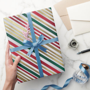 Gold  red green Stripes Holiday  Wrapping Paper