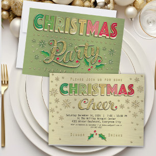Gold Red Green Typography Christmas Party Invitation