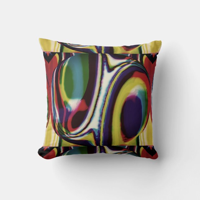 Gold Red Green Violet Black Geometric Circles Cushion (Front)