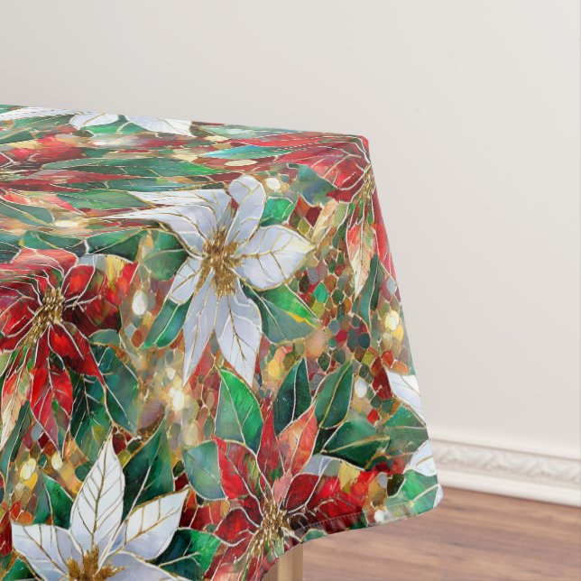 Gold Red Green White Poinsettia Tablecloth (In Situ)