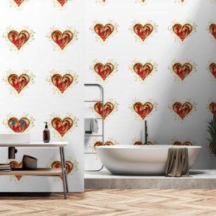 Gold Red Heart Custom Colour White Wallpaper