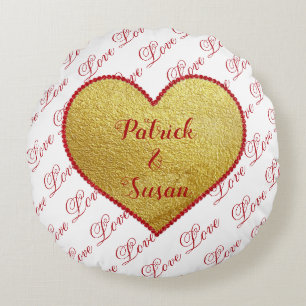 Gold Red Heart Cute Elegant Modern Valentines Day Round Cushion