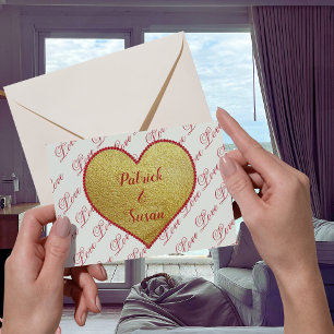 Gold Red Heart Cute Elegant Vintage Valentines Day Holiday Card