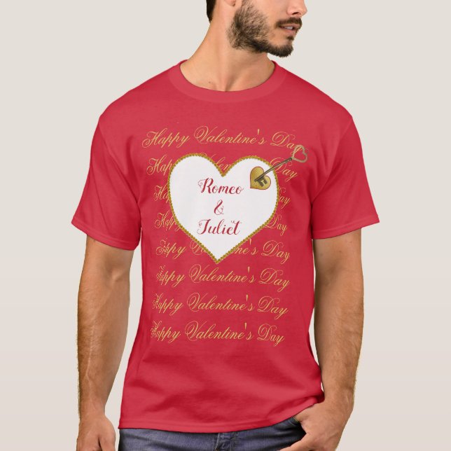 Gold Red Heart Romance Cute Modern Valentines Day T-Shirt (Front)
