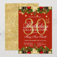 Gold & Red Holiday Glitter 30th Birthday Party