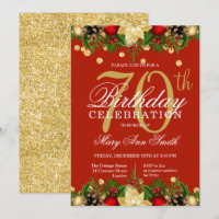 Gold & Red Holiday Glitter 70th Birthday Party