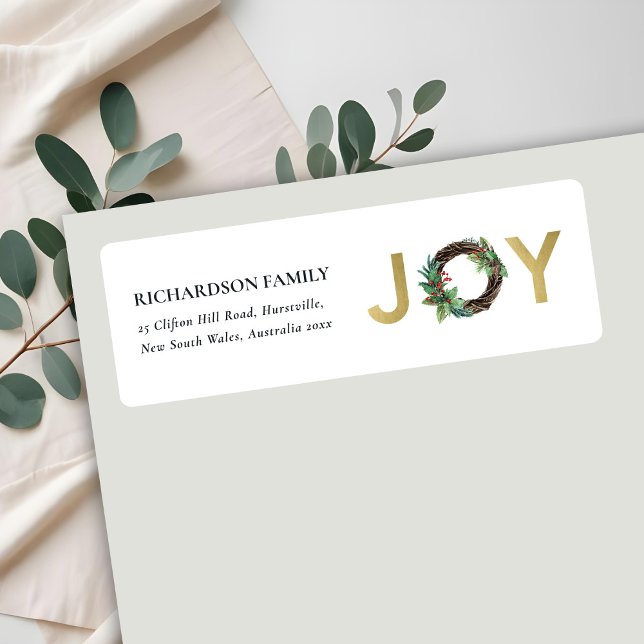 GOLD RED HOLLY BERRY JOY WREATH CHRISTMAS ADDRESS (Creator Uploaded)