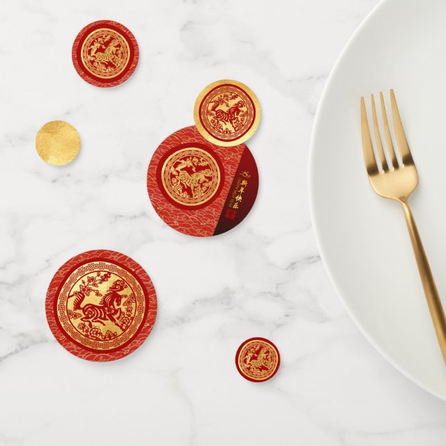 Gold Red Horse papercut 2026 Golden Party Confetti (Group)
