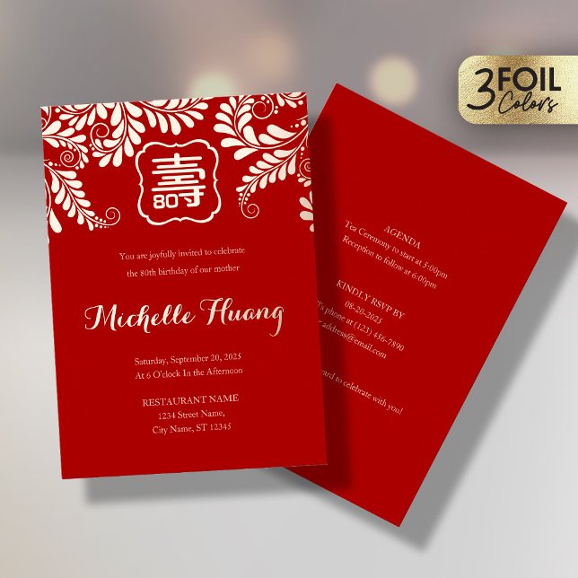 Gold Red Longevity Birthday Foil Invitation (1) (Creator Uploaded)