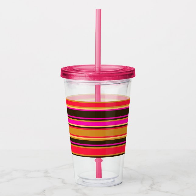 Gold, Red & Magenta Striped Acrylic Tumbler (Front)
