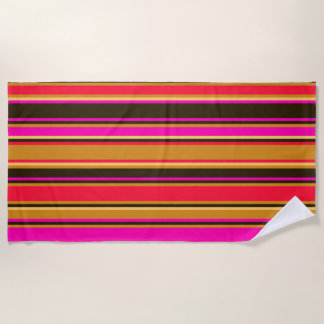 Gold, Red, & Magenta Striped Beach Towel