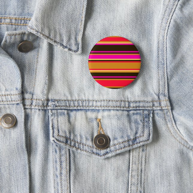 Gold, Red, & Magenta Striped Button Pin (In Situ)
