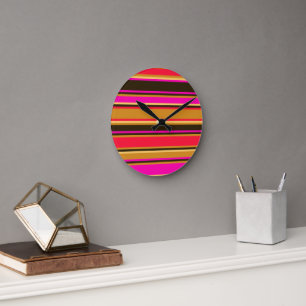 Gold, Red, & Magenta Striped Wall Clock