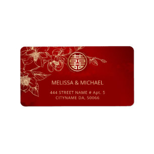 Gold Red MagnoliaChinese Wedding Label