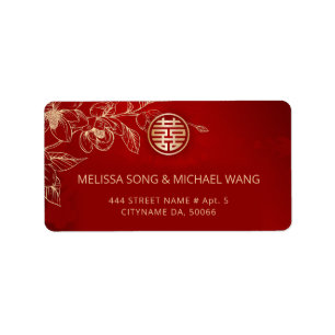 Gold Red MagnoliaChinese Wedding Label