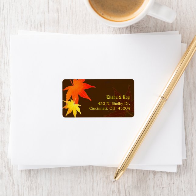 Gold Red Maple Leaf Brown Wedding Label (Insitu)