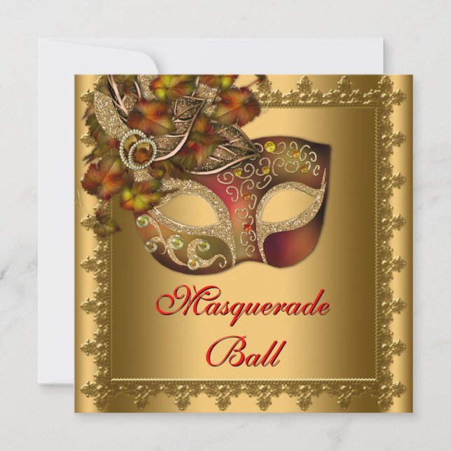 Gold Red Mask Gold Red Masquerade Party Invitation (Front)