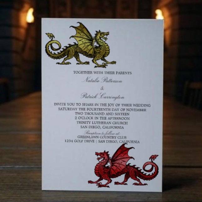 Gold Red Mediaeval Dragon Wedding Invite (Gold Red Medieval Dragon Wedding Invite)