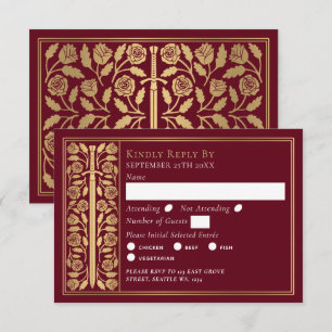 Gold Red Medieval Sword Wedding RSVP Card