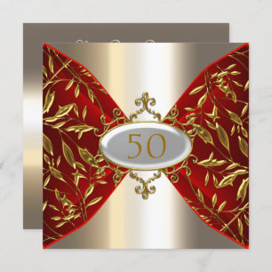Gold Red Metal look Birthday Anniversary Invitation