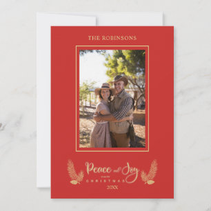 Gold Red Minimalist Chic Christmas Photo Family