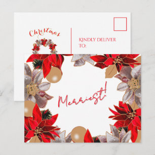 Gold & Red Minimalist Poinsettia Holiday Post Card