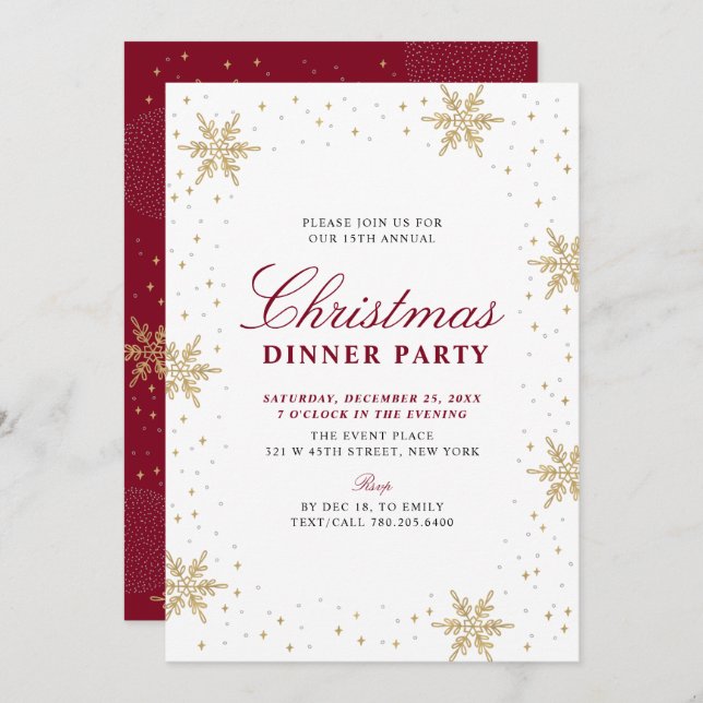 Gold & Red | Modern Chic Christmas Dinner Party Invitation (Front/Back)