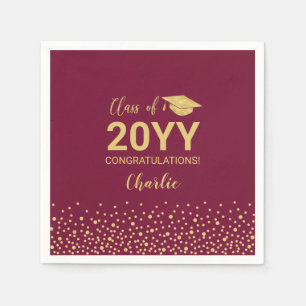 Gold & Red Modern Confetti Graduation Party Napkin
