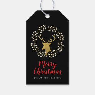 Gold & Red   Modern Deer Merry Christmas Gift Tag