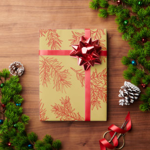 Gold Red Modern Elegant Botanical Christmas Wrapping Paper