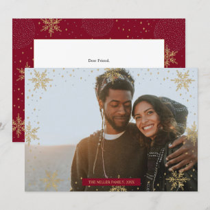 Gold & Red Modern Winter Photo Christmas Card