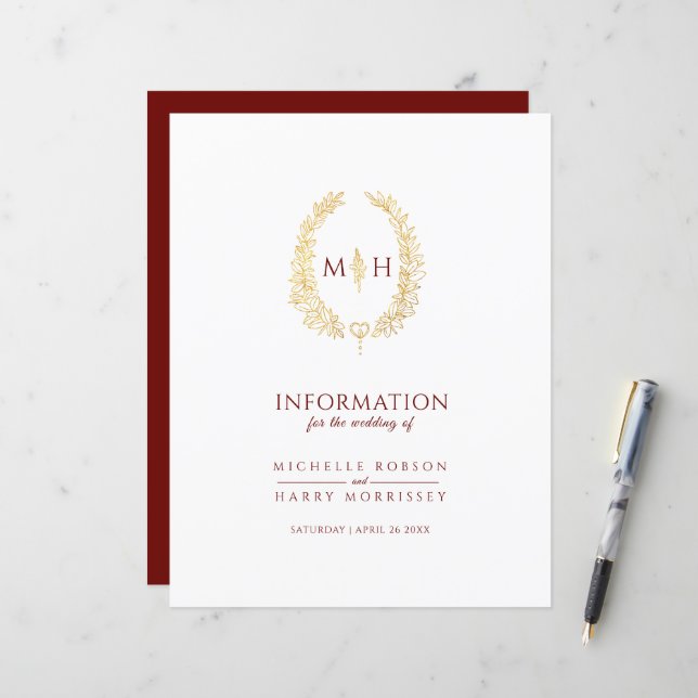 Gold red monogram wedding guest information (Front/Back In Situ)
