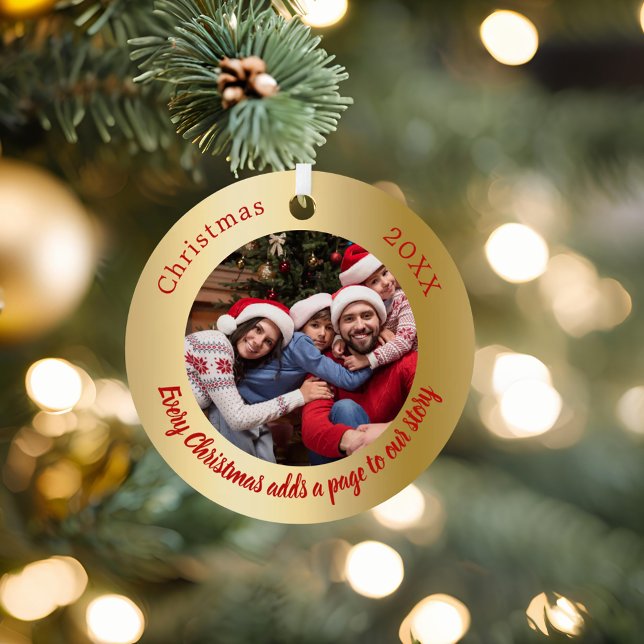 Gold red photo family story quote Christmas Metal Tree Decoration (Creator Uploaded)