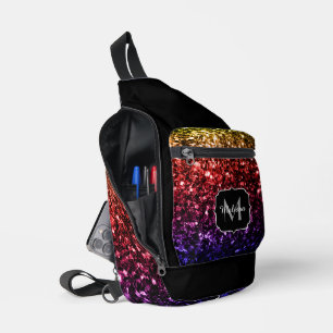 Gold red purple glitter sparkles Black Monogram Sling Bag