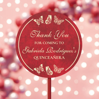 Gold Red Quinceañera Butterfly 15th Birthday Party Classic Round Sticker