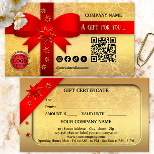 Gold Red Ribbon Christmas Gift Card
