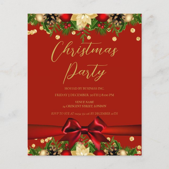 Gold Red Ribbon Glitter Christmas Corporate  Flyer (Front)