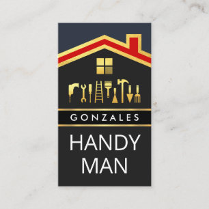 Gold Red Roof With Handyman Tools Business Card