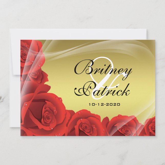 Gold & Red Rose Wedding Invitations (Front)