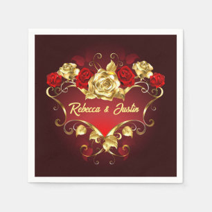 Gold Red Roses Floral Modern Boho Napkins