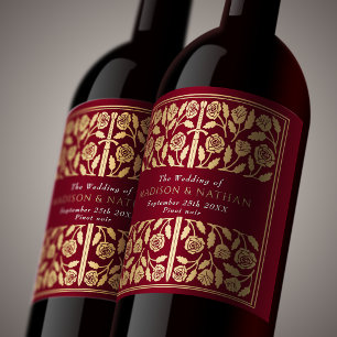 Gold Red Royal Mediaeval Sword Wedding Wine Label